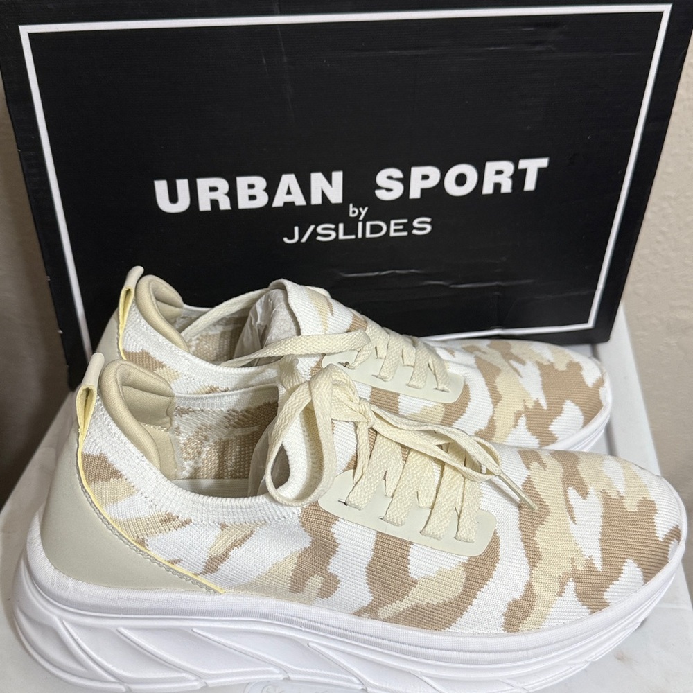 J/SLIDES Camouflage Beige and White Sneakers
